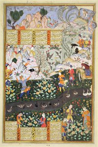 No.3451 tiro de pato de Zal antes de seu encontro com Rudaba, ilustração do &39;Shahnama&39; (Livro dos Reis), por Abu&39;l-Qasim Manur Firdawsi (c.934-c.1020) de Persian School